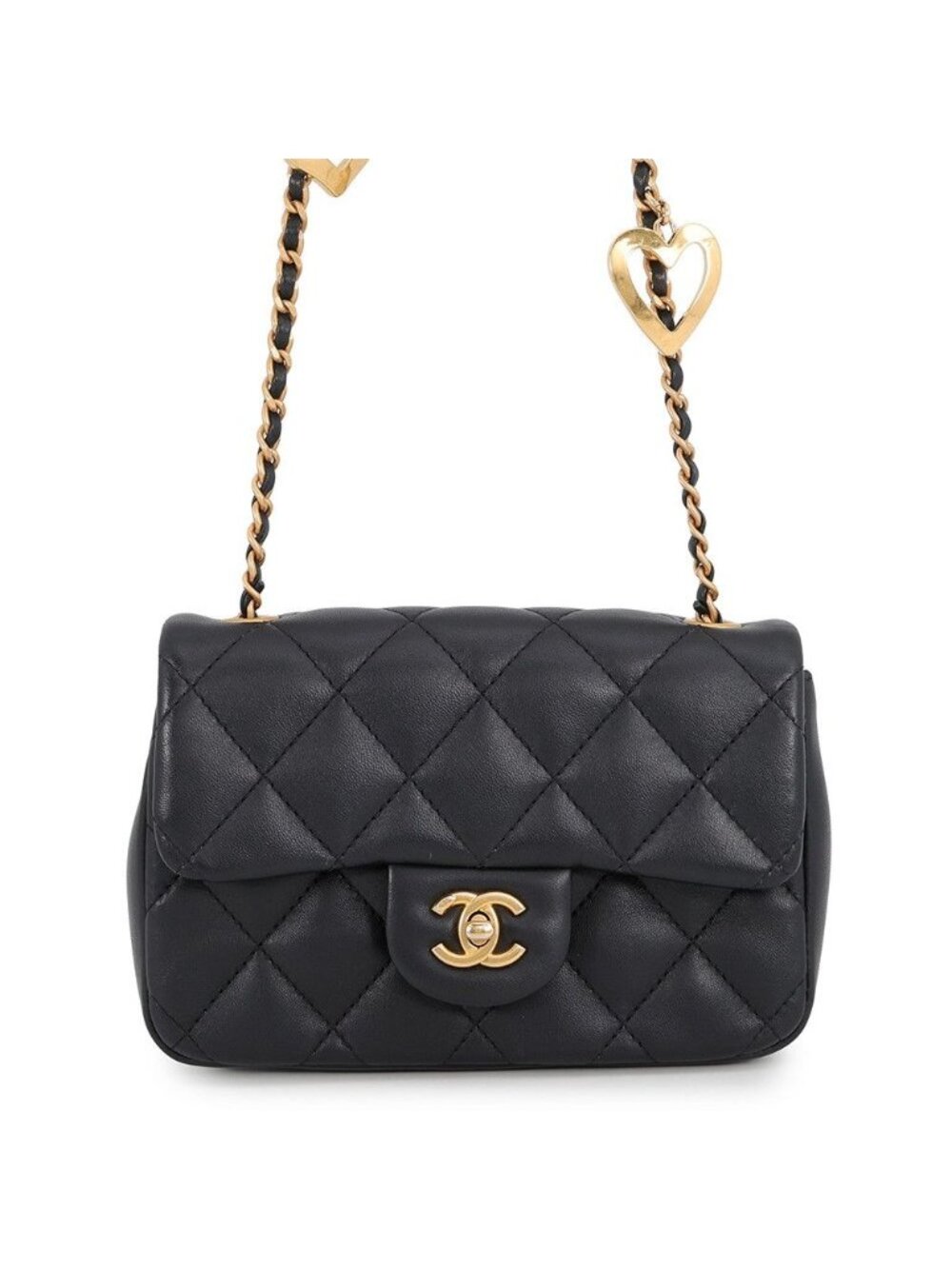 Chanel Chain Shoulder Bag Mini Quilted CC Logo Lambskin Black